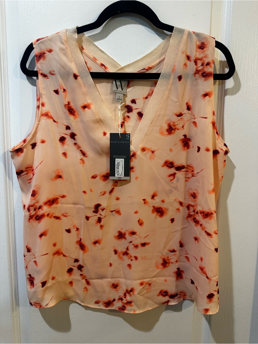 Worthington Peach Floral Sleeveless V-Neck Camisole